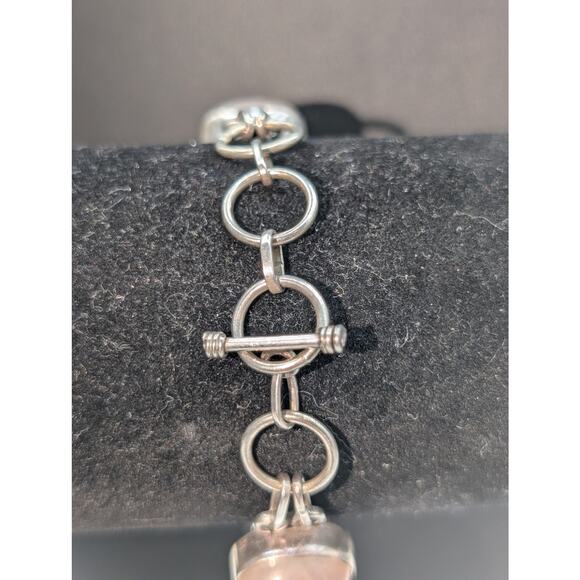 Vintage 925 Sterling Silver Rose Quartz Toggle Clasp Bracelet - Picture 5 of 12